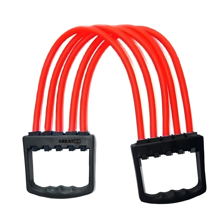 Extensor Fitness GREATON Cu 5 Benzi Elastice Din Cauciuc, Pentru Antrenamente, Culoare Rosie