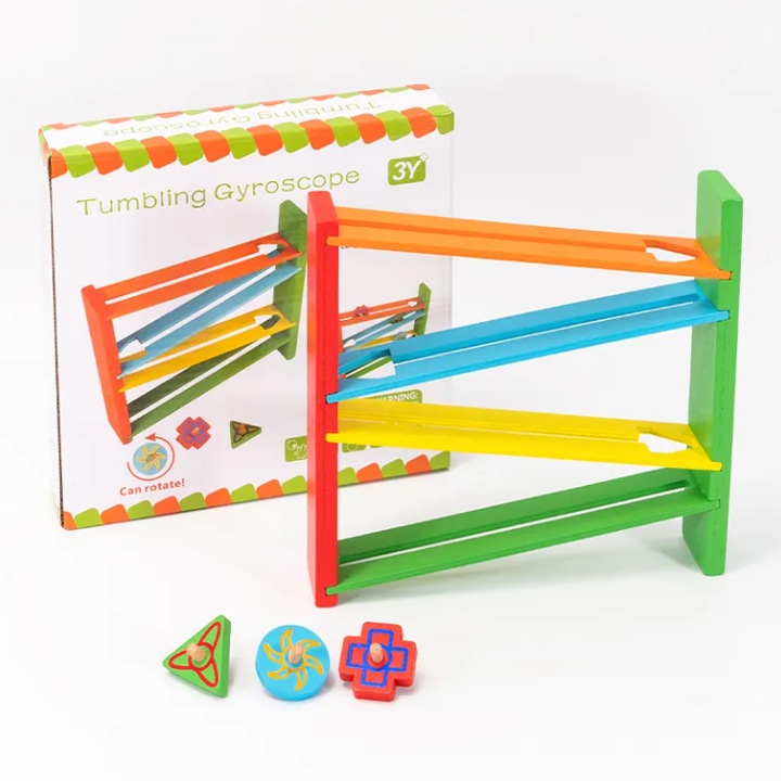 Състезателна писта с колела, Дървена, жироскоп, играчка за деца над 3 години