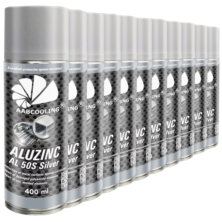 Spray Zinc-Aluminiu, Primer Grund, AABCOOLING Aluzinc AL 50S 11x 400ml, argint - protectia sudurilor metalice, vopsea anticoroziva, protectia sasiului, caroseriei, elementelor din otel