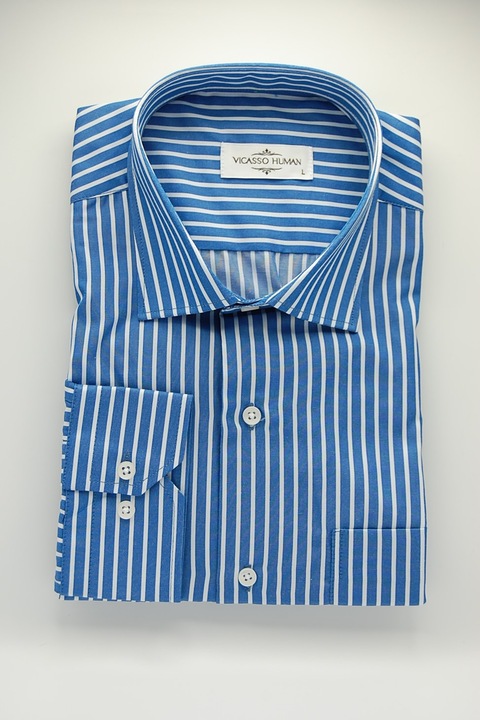 Camasa clasic albastru dungi albe