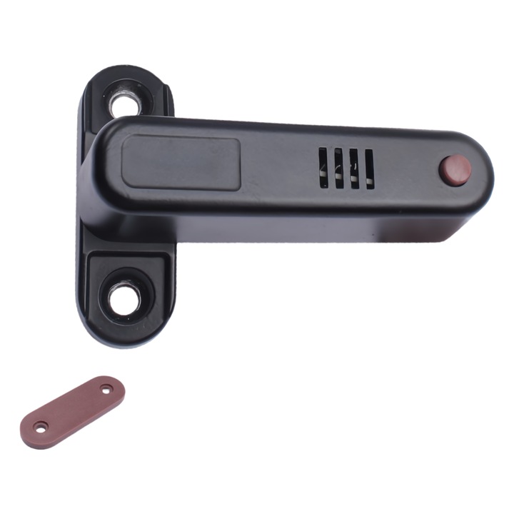 Ajtó- és ablakzár készlet, könnyen felszerelhető, beépített riasztóval, rögzítőcsavarokkal, OF/OB, fém anyag, fekete, 2 darabos