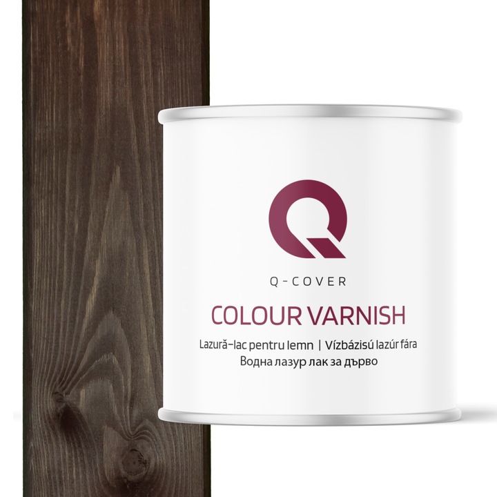 Lazura–lac pentru lemn, Q-Cover, Palisandru D090, Semimat, pentru interior si exterior, pe baza de apa, rezistent la radiatiile UV, uniformizeaza excelent suprafata, foarte eficient, rezistent la murdarie, usor de aplicat, 2.5L