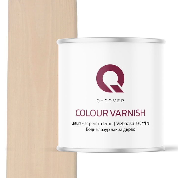 Lazura–lac pentru lemn, Q-Cover, Bej deschis H4164, Satinat, pentru interior si exterior, pe baza de apa, rezistent la radiatiile UV, uniformizeaza excelent suprafata, foarte eficient, rezistent la murdarie, usor de aplicat, 2.5L