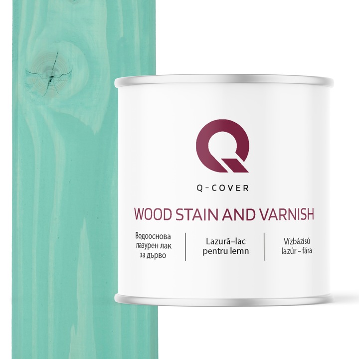 Lazura–lac pentru lemn, Q-Cover, Verde menta, semi-mat, pentru interior si exterior, pe baza de apa, rezistent la radiatiile UV, uniformizeaza excelent suprafata, foarte eficient, rezistent la murdarie, usor de aplicat, 2.5L
