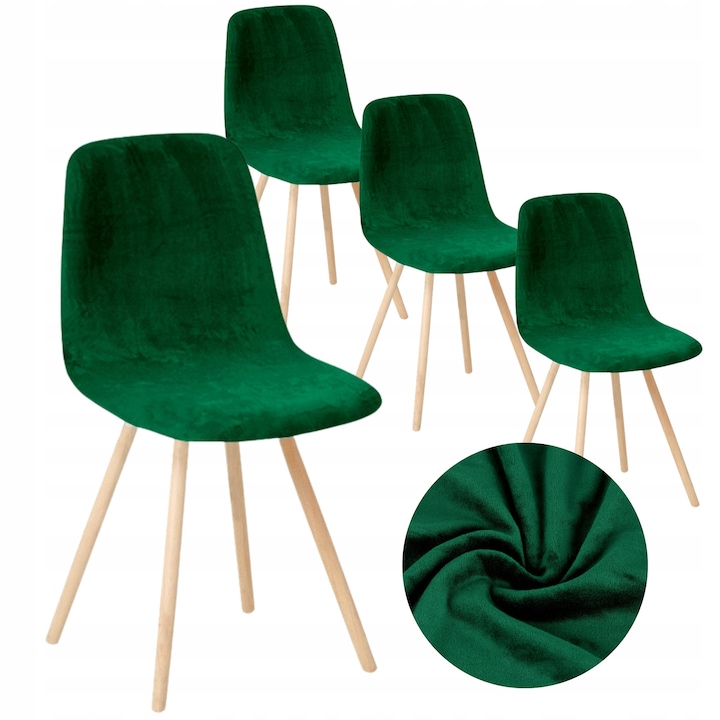 Set 4 buc, Huse pentru scaune, HomeDesign, Flexibil, Ideal pentru living, dormitor, Usor de curatat, Material gros si moale, Velur, 46 cm x 46 cm x 52 cm, Verde sticla