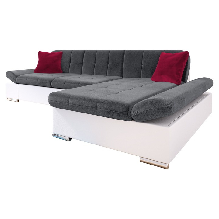 Coltar rabatabil Laviva Dreapta, MIRJAN 24, alb + gri + rosu, 161x278x76 cm