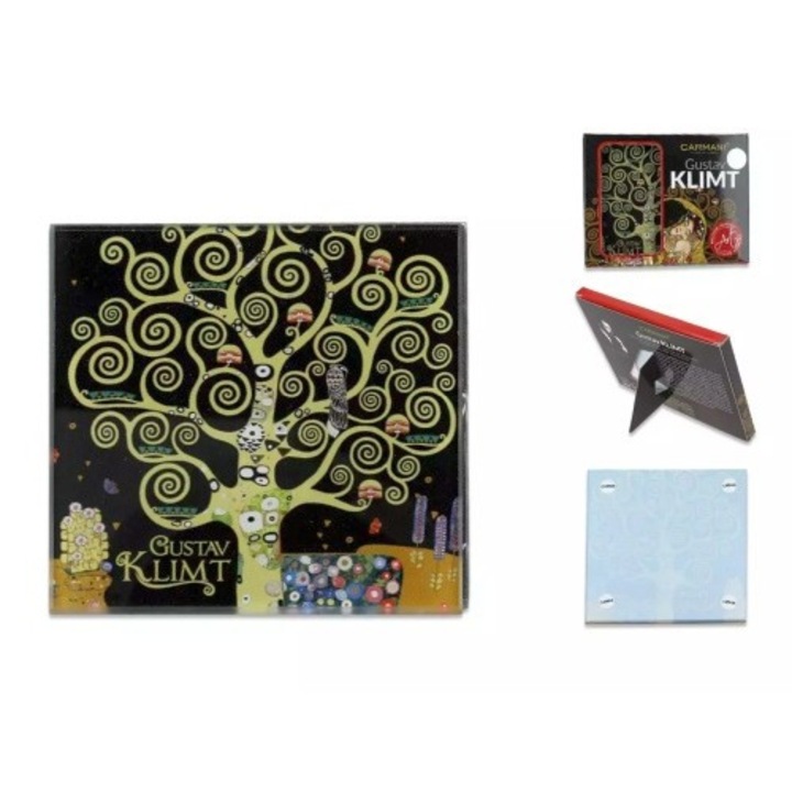 Suport pahar Carmani, Sticla, Klimt Tree, 10.5x10.5 cm, Multicolor