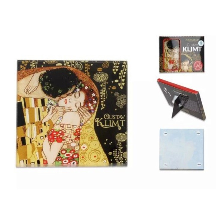 Suport pahar Carmani, Sticla, Klimt Kiss, 10.5x10.5 cm, Multicolor