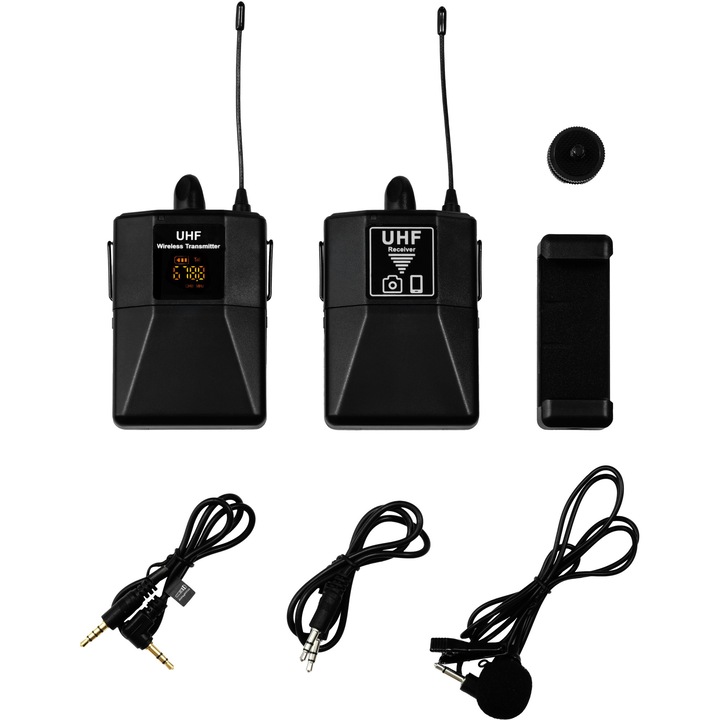 Безжична аудио система MUSICMATE, микрофон тип лавалиер, 30 канала, черна, 1.2 м