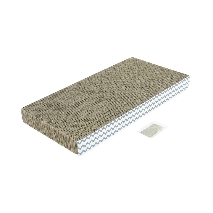 Covor de Zgariere pentru Pisici Clasic Tekturowy, 47x24x4 cm, Gri, cu Kocimiętka, Ideal pentru Joaca si Zgariere, Realizat din Material Carton Durabil