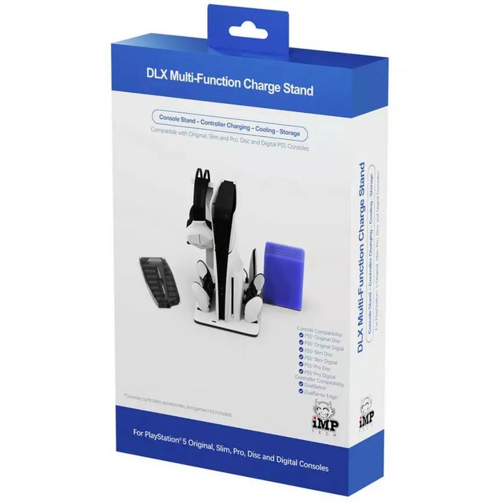 Stand de încărcare și răcire pentru PS5, iMP Tech, design elegant, ventilator cu 3 viteze, gri