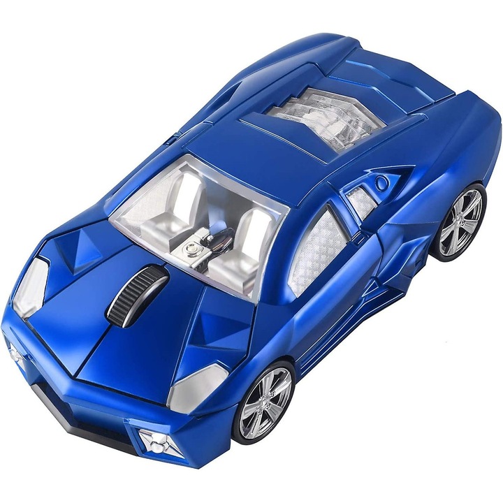 Vezeték nélküli sport egér, autó forma, 3 gomb, kék, 11.5x5.8x3cm