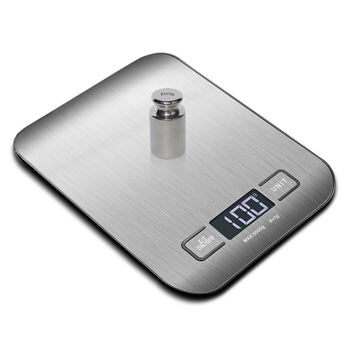 Cantar electronic de bucatarie, display digital, 5 kg, inox, compact