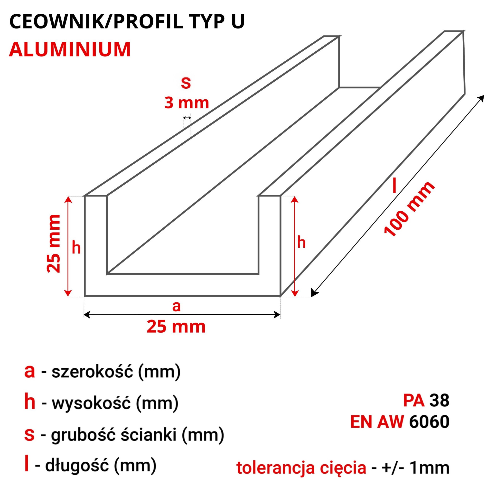 Profil U aluminiu 25x25x25x3 mm 10 cm Gal Industrial - eMAG.ro