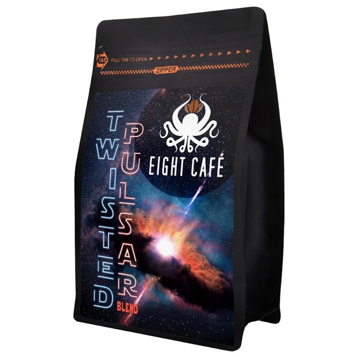 Cafea macinata EIGHT CAFE Blend Twisted Pulsar, 0.5 kg, 50% robusta, 50% arabica, aroma polsudica, provenienta Cuba si Uganda