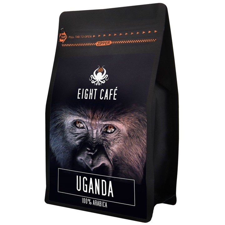 Cafea boabe EIGHT CAFE Arabica Uganda 0.5 kg, aroma dulce, prajire medie