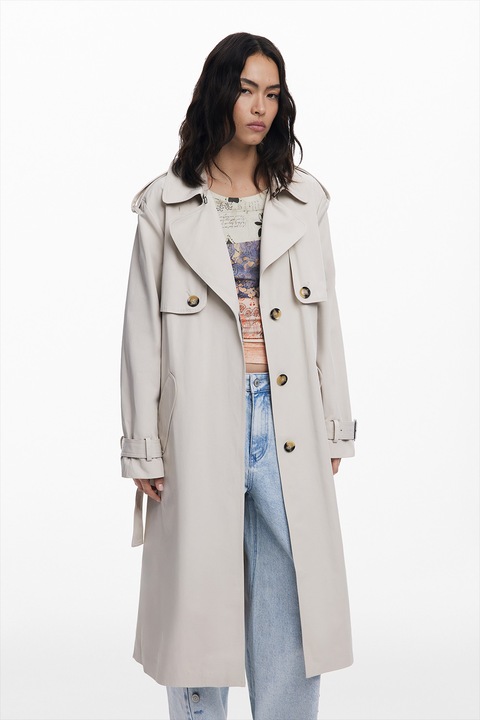 DESIGUAL, Trenci cu pliuri pe spate, Gri deschis, XL