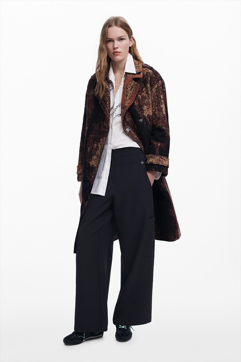 DESIGUAL, Palton lejer cu model abstract, Maro inchis