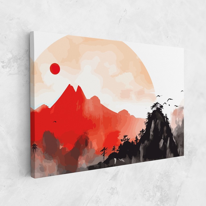 Tablou Canvas, 20x30 cm, Dormitor Si Living, Moderne, Asiatic, Red Black Mountain