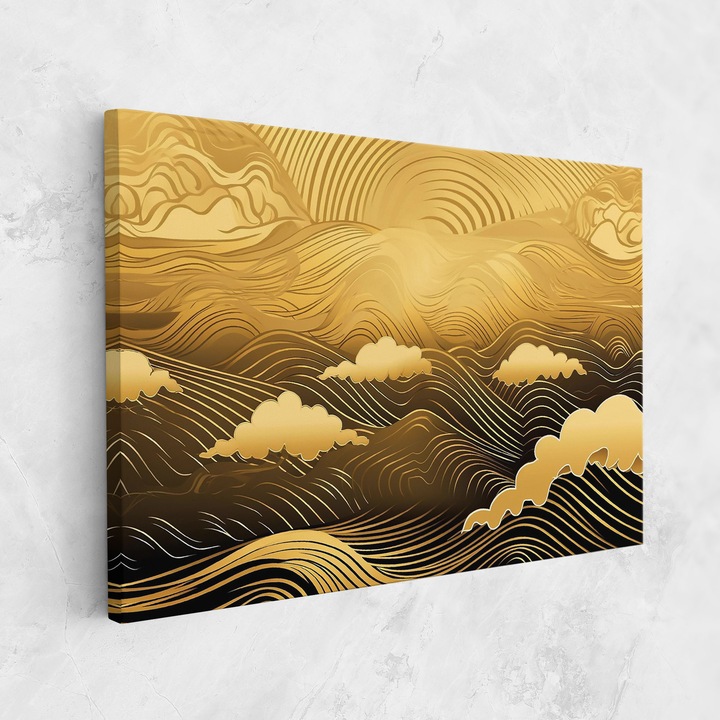 Tablou Canvas, 90x140 cm, Dormitor Si Living, Moderne, Asiatic, Yellow Black Waves