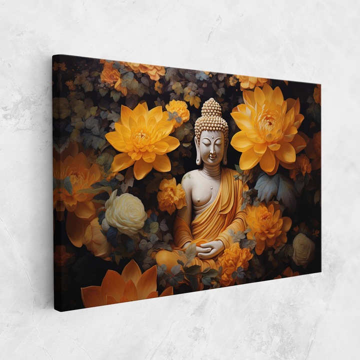 Tablou Canvas, 80x120 cm, Dormitor Si Living, Moderne, Buddha, Buddha Big Flowers