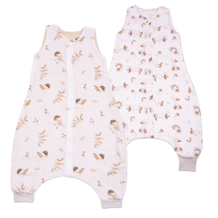 Set 2 saci de dormit cu picioare de vara din muselina 6-18 luni Kidizi Birdy Ducky, 0.5 tog