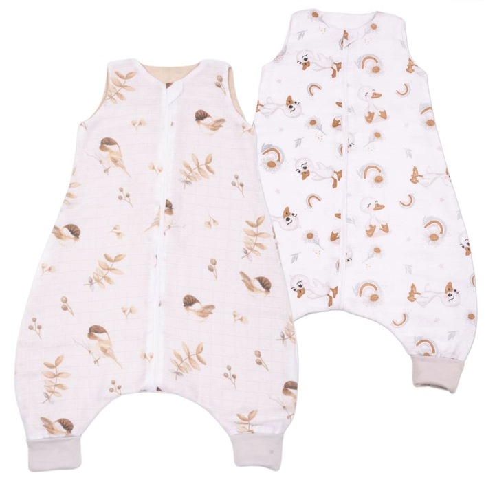 Set 2 saci de dormit cu picioare de vara din muselina 18-36 luni Kidizi® Birdy Ducky, 0.5 tog