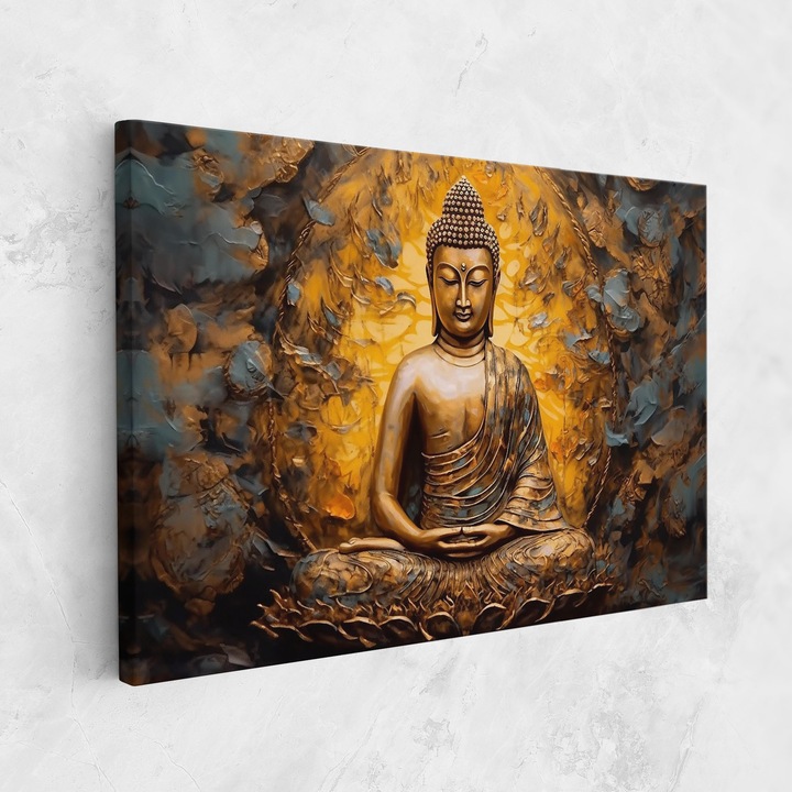 Tablou Canvas, 80x120 cm, Dormitor Si Living, Moderne, Buddha, Gold Grey Buddha