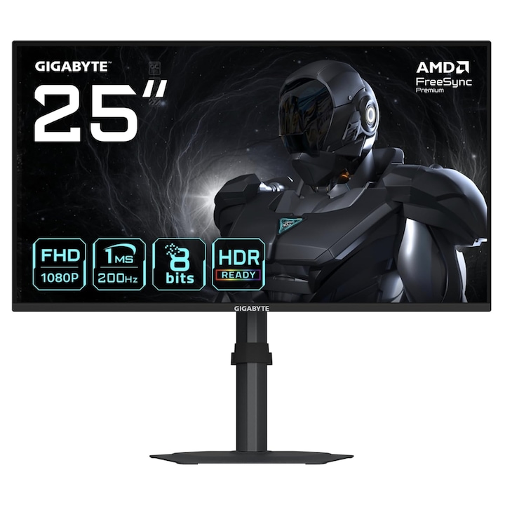 GIGABYTE 24,5" G25F2 IPS LED Játékos Monitor, Full HD 1920 x 1080, HDMI, DisplayPort, Hangszórók, Pivot, 200 Hz, 1 ms Fekete