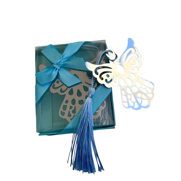 Semn de carte metalic ingeras – cu ciucure bleu