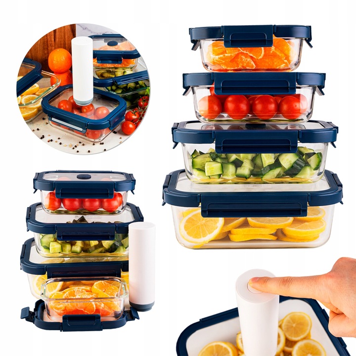 Set de recipiente din sticla pentru depozitarea alimentelor in vid, Super Butelki, utilizare in cuptor pana la maximum 450 °C, 13 cm X 9 cm X 6 cm, 16 cm X 11 cm.5 cm X 6 cm, 19 cm X 13 cm.5 cm X 7 cm, 21 cm X 15.5 cm X 8 cm, transparent, 4 bucati