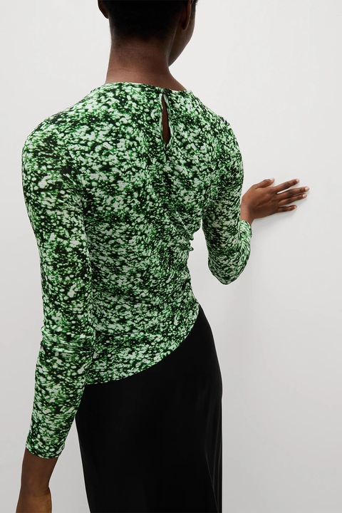 Marks & Spencer, Bluza asimetrica cu snur, Verde/Alb murdar