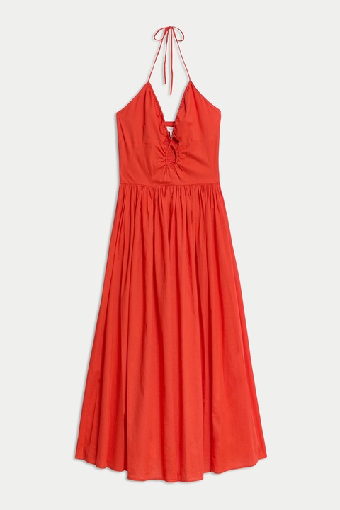 Marks & Spencer, Rochie maxi de bumbac cu model halter, Rosu vermillion, 50