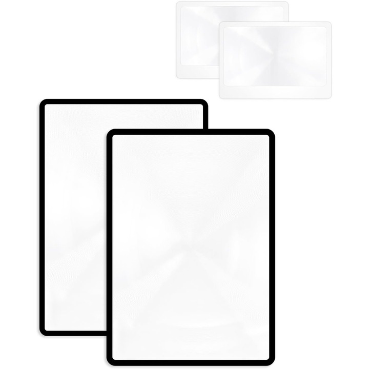 Комплект от 4 лупи A4, 3x увеличение, PVC, 11,8 см x 17,8 см, черни