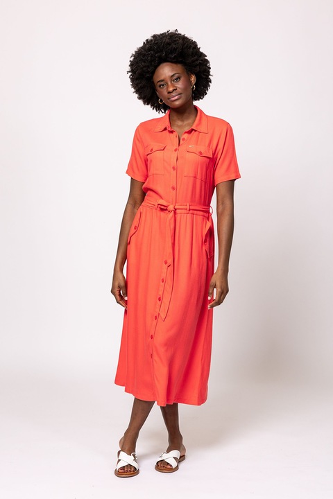 Heavy Tools, Rochie midi cu buzunare laterale Vedbi, Coral