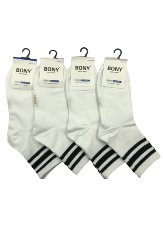 Set 20 sosete lungi barbati Bony, alb cu dungi negre, 40-46 EU