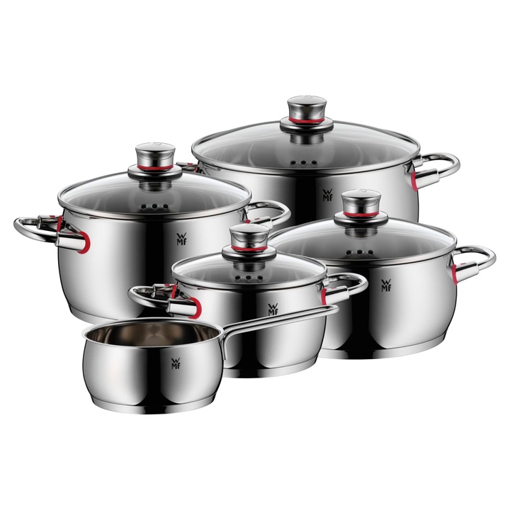 Set de Oale WMF Quality One, 5 Piese, Inox Cromargan Lustruit, Capac de Sticlă, Inducție
