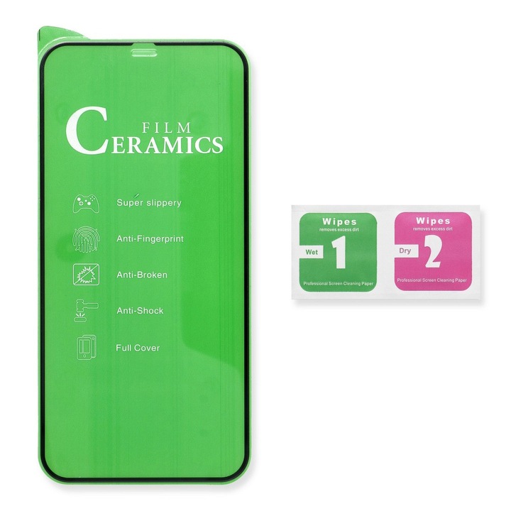 Kerámia védőfólia, 9H, Kompatibilis Xiaomi Redmi A5, Teljes felületű, Teljes ragasztó, Fekete, 173 mm