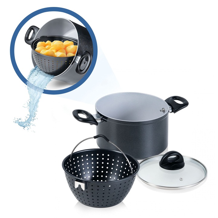 Set De Oale Genius Cerafit Magic Pot 20 Cm, Oala 3,7 L Cu Capac Sticlă, Negru