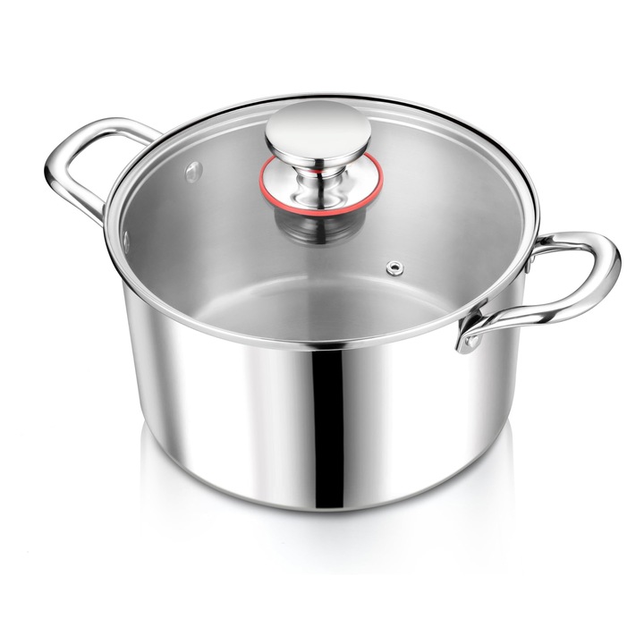 Oala Herogo, Oala De Gatit Din Otel Inoxidabil Pentru Inductie Cu Capac De Sticla, Ø 20 Cm / 3, 3 L Oala Pentru Supa, Oala Pentru Carne, Oala Pentru Paste, Oala Pentru Spaghete Pentru Gatit, Sanatoasa Si Fara Strat Protector, Potrivita Pentru Cuptor