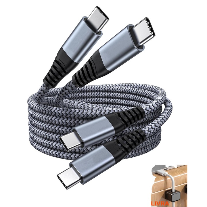 2 db-os adat- és töltőkábel, USB-C, gyorstöltés, 2 méter, 5A, 100w, Samsum, Xiaomi, Apple, Huawei készülékekhez