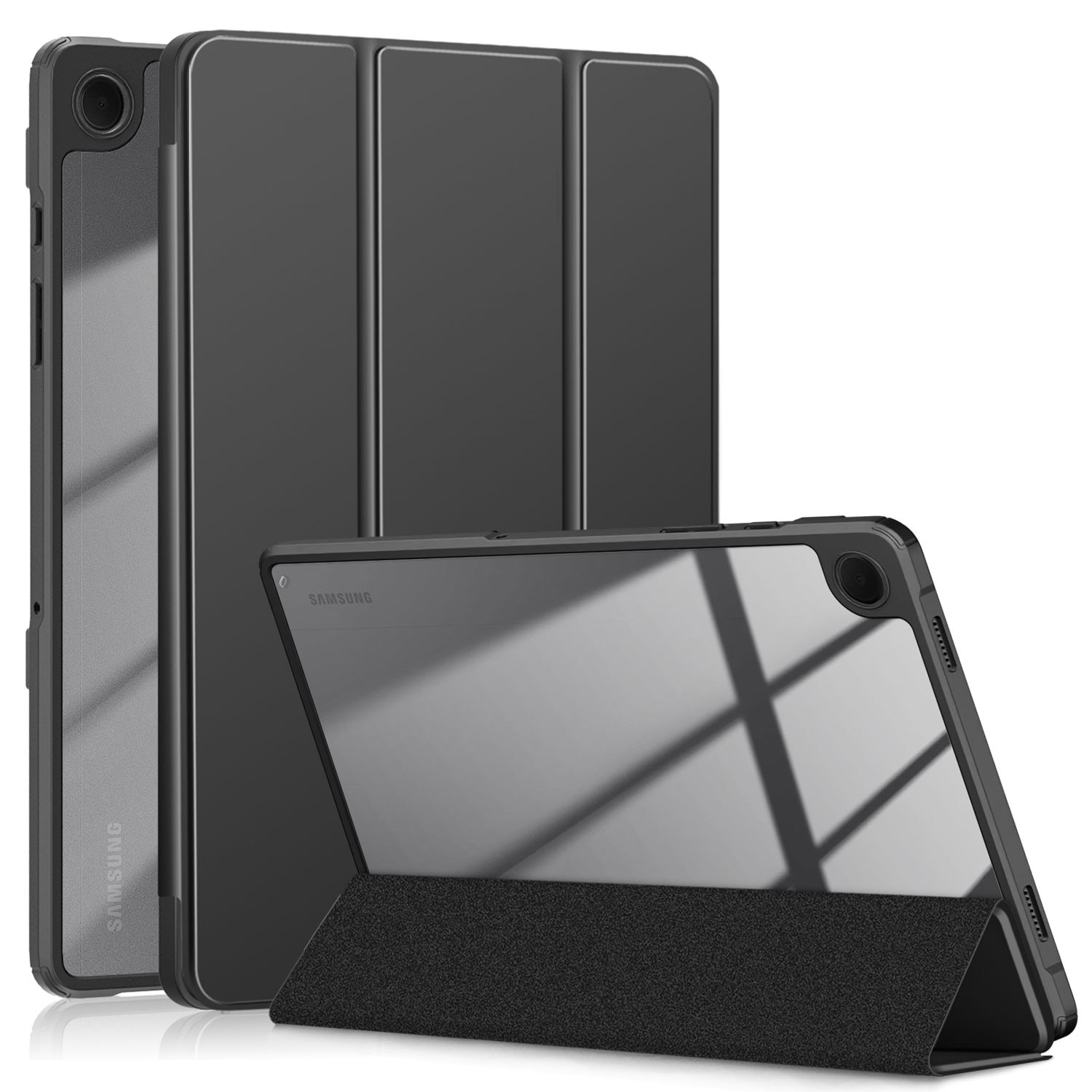 Husa Ultra Slim premium, Natty Pell, pentru Samsung Galaxy Tab A9+Plus (2023) - Smart Cover cu spate transparent, Negru