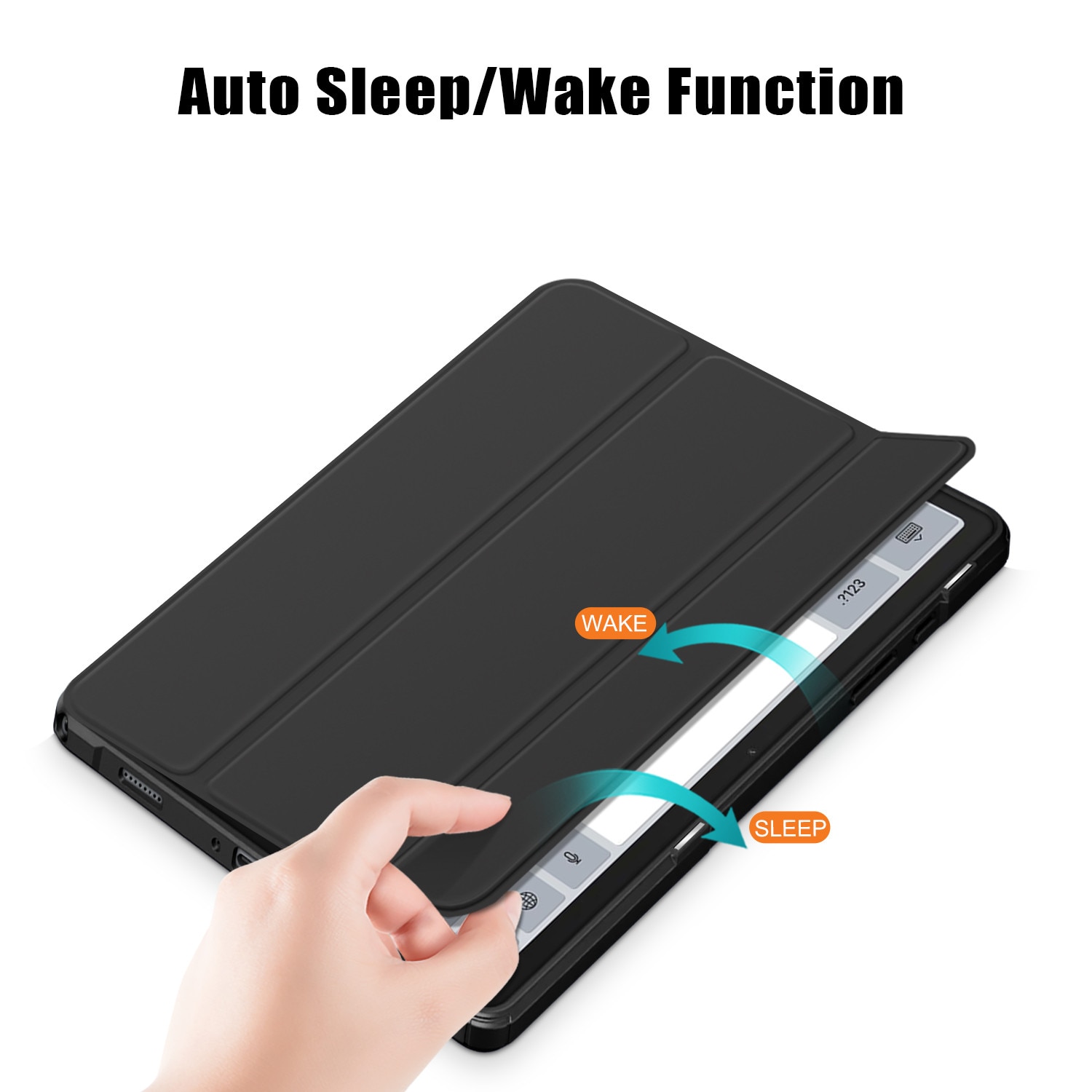 Husa Ultra Slim premium, Natty Pell, pentru Samsung Galaxy Tab A9+Plus (2023) - Smart Cover cu spate transparent, Negru