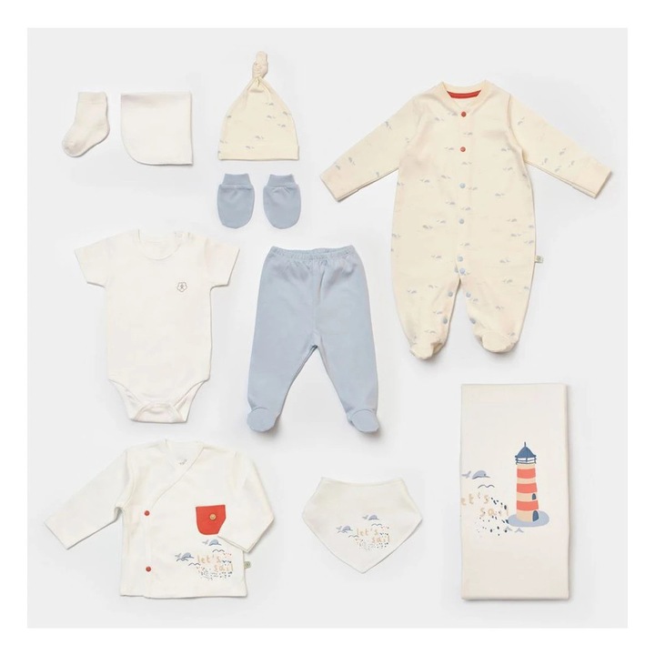 Trusou 10 piese nou-nascut 100% bumbac organic, 0-3 m