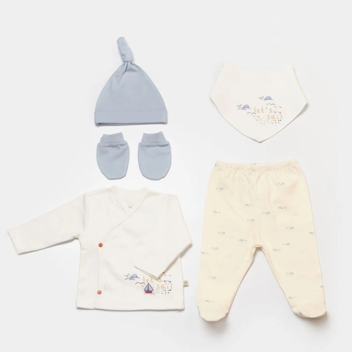 Trusou 5 piese nou-nascut 100% bumbac organic, 0-3 m