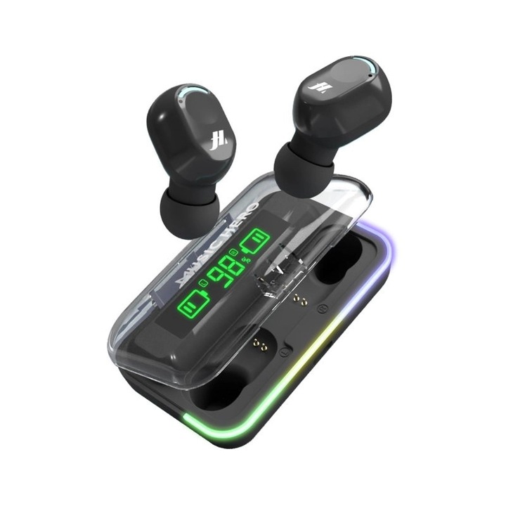 Vezeték nélküli fülhallgató, Music Hero, TWS KOMBO, Bluetooth 5.3, fekete