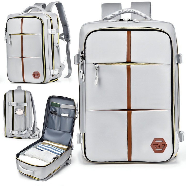 Rucsac de voiaj, Gri, 40x20x25 cm, 20L, Compatibil Ryanair, Wizz Air, Impermeabil, Maner lateral, Curele compresie, Se deschide ca o valiza, Bretele respirabile, realizate din plasa si burete, Multifunctional, calatorie, avion JO-BP-01