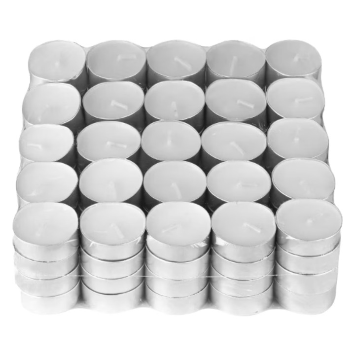 Комплект от 100 свещички RoveRim тип „хапчета“, изработени от восък, без мирис, време на горене 3 часа, бял цвят