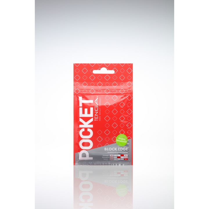 Masturbator de buzunar Tenga Block Edge, textura cubica, elastomer, cu lubrifiant