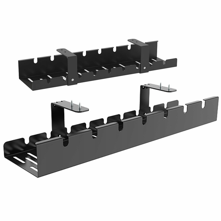 Organizator de cabluri sub birou NewEvo, tava pentru cablu de alimentare, metal robust, potrivit pentru majoritatea birourilor, dimensiune 50x12x9 cm, Negru